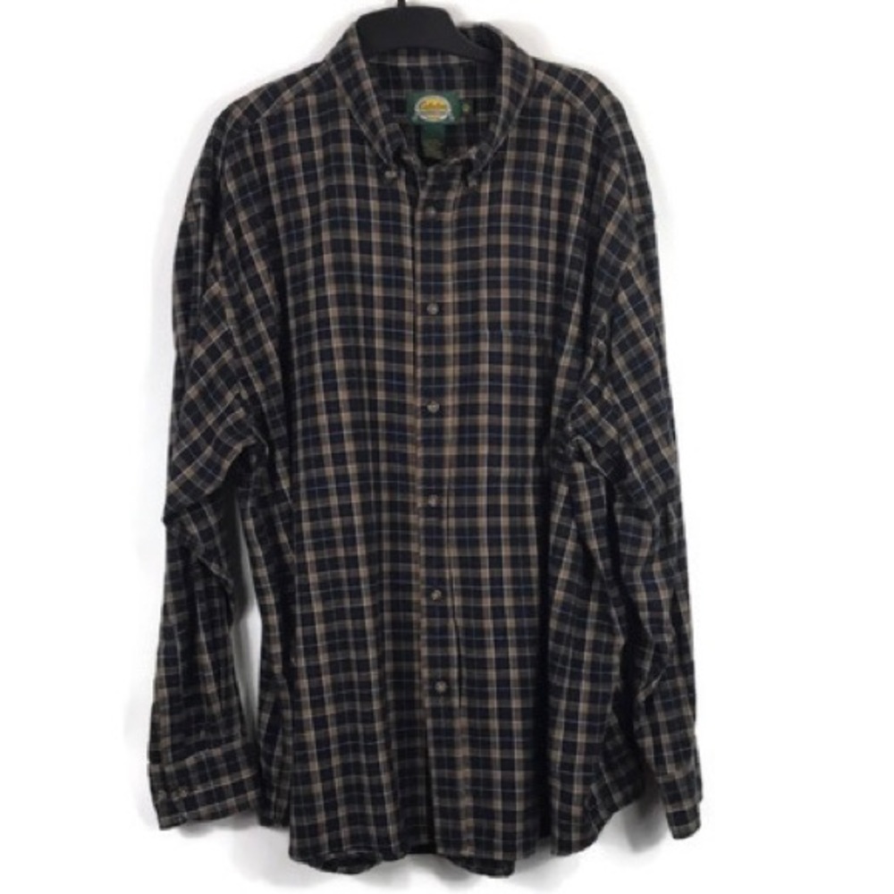 Cabela’s Flannel Plaid Shirt Men’s size XXL Regular Navy Tan 100% cotton